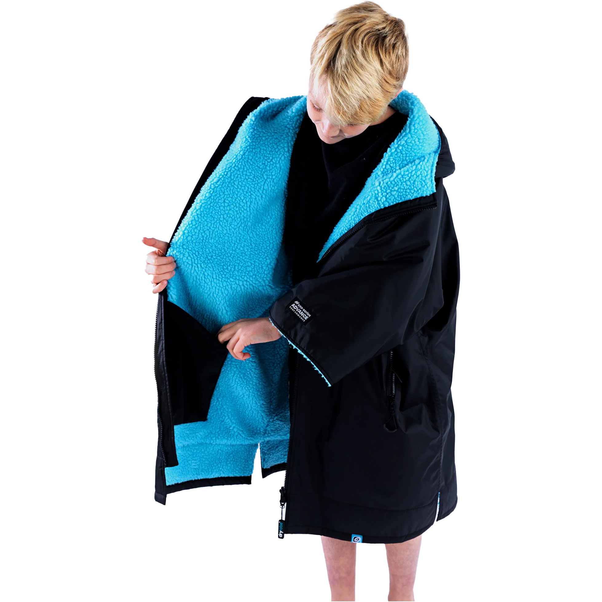 2026 Dryrobe Junior Advance Kortærmet Omklædningskåbe V3KSS - Black / Blå